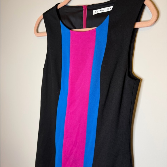 Trina Turk Colorblock Sheath Dress Pink Blue Black Sleeveless Stretch Small - Picture 5 of 13